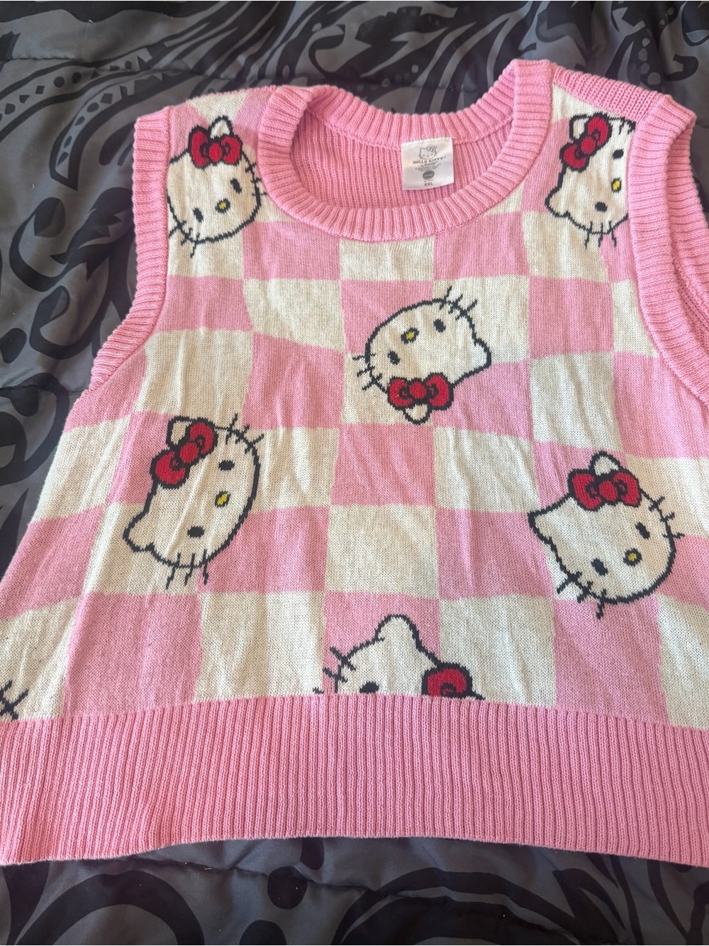Hello Kitty Pink and Cream Checker Knit Sleeveless Top